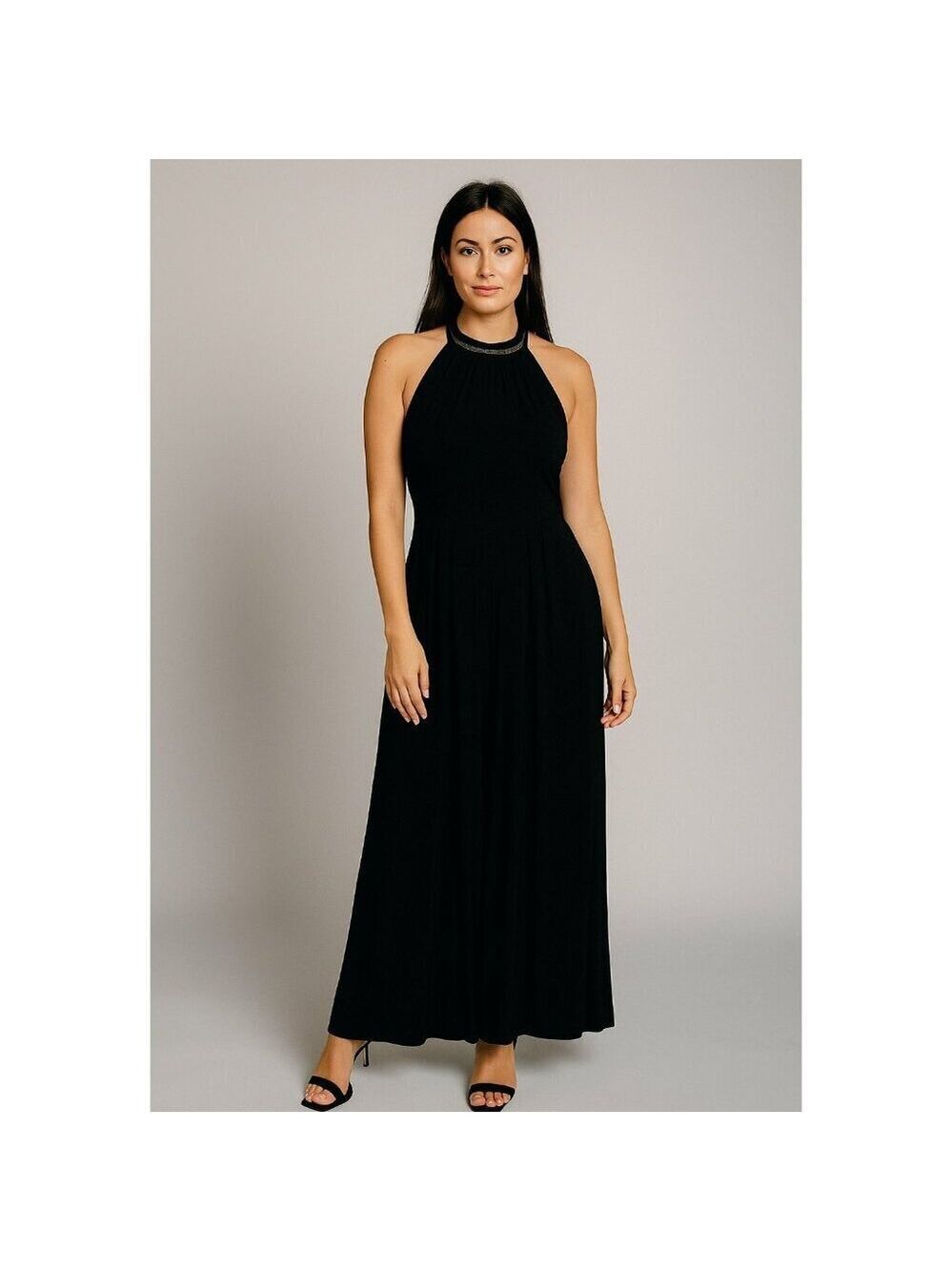 Luxe by Carmen Marc Valvo Black Halter Dress Size 12 Sleeveless Cocktail Chic